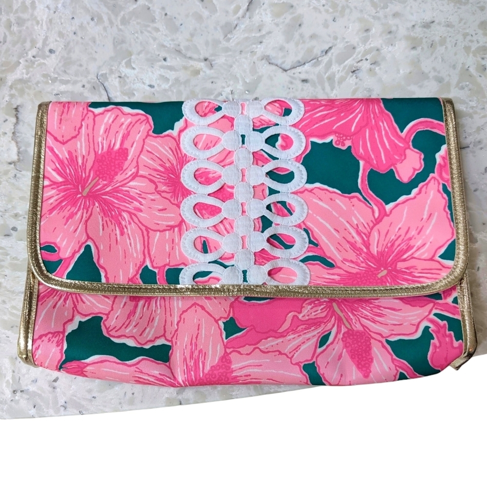 Lilly Pulitzer Pink and Teal Floral Clutch